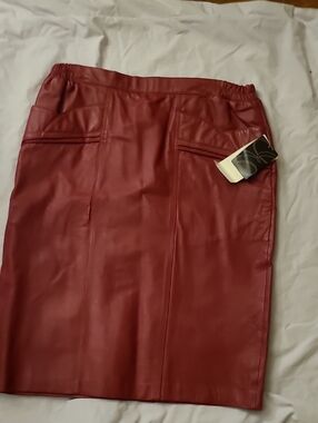 Faux Leather Pencil Skirt in Wine Red